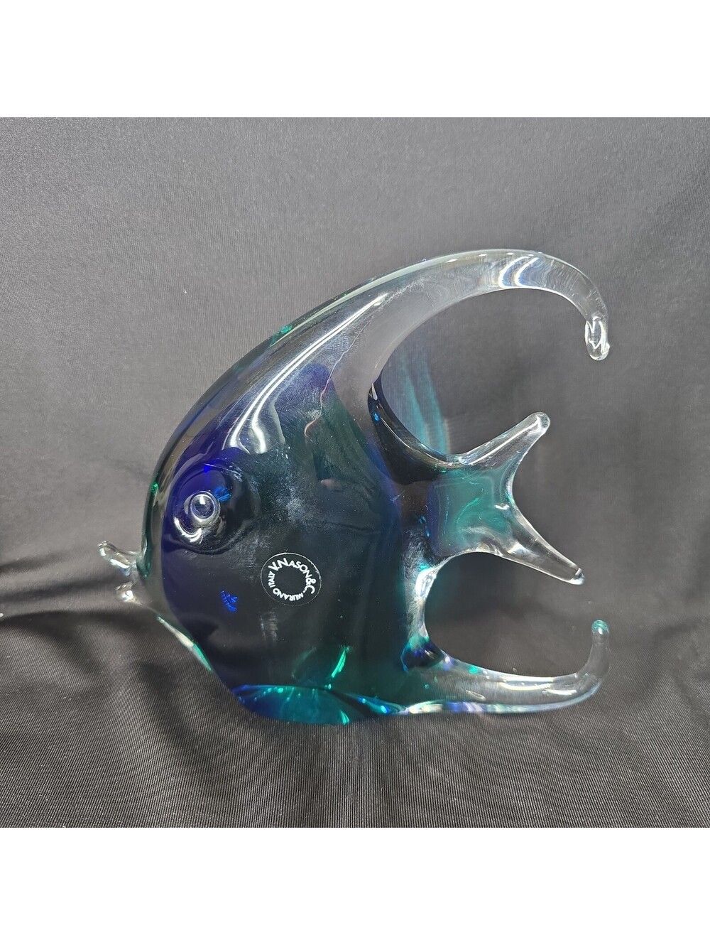 Vintage Murano Hand Blown Art Glass Blue Angel Fish Figure 6.5” Tall Collectible